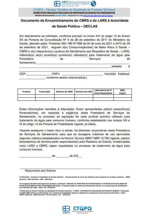 Portaria de Potabilidade - Imagem do DECLAS