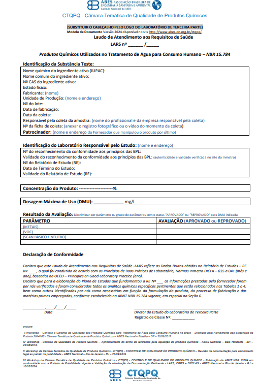 Portaria de Potabilidade - Imagem do LARS