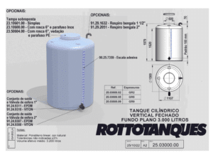 Tanque Vertical aberto cilíndrico fundo plano - 3000 L