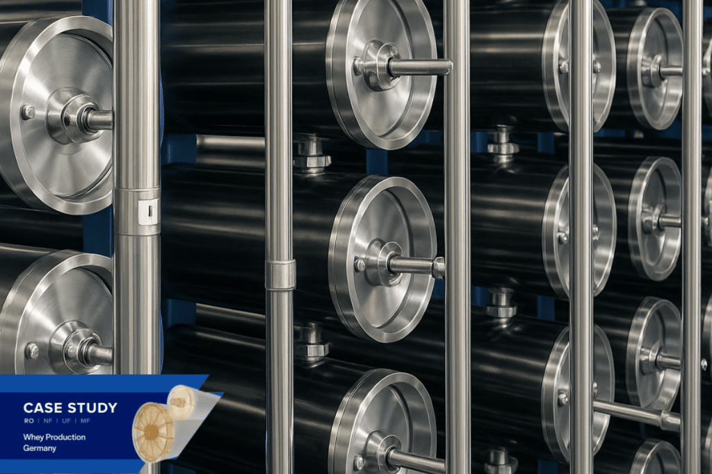 MEMBRANAS DE OR (OSMOSE REVERSA) HIGIENIZÁVEIS POR CALOR DESMINERALIZAM O PERMEADO DE NF (NANOFILTRAÇÃO) PARA DIAFILTRAÇÃO EM UMA PLANTA DE PRODUÇÃO DE SORO DE LEITE